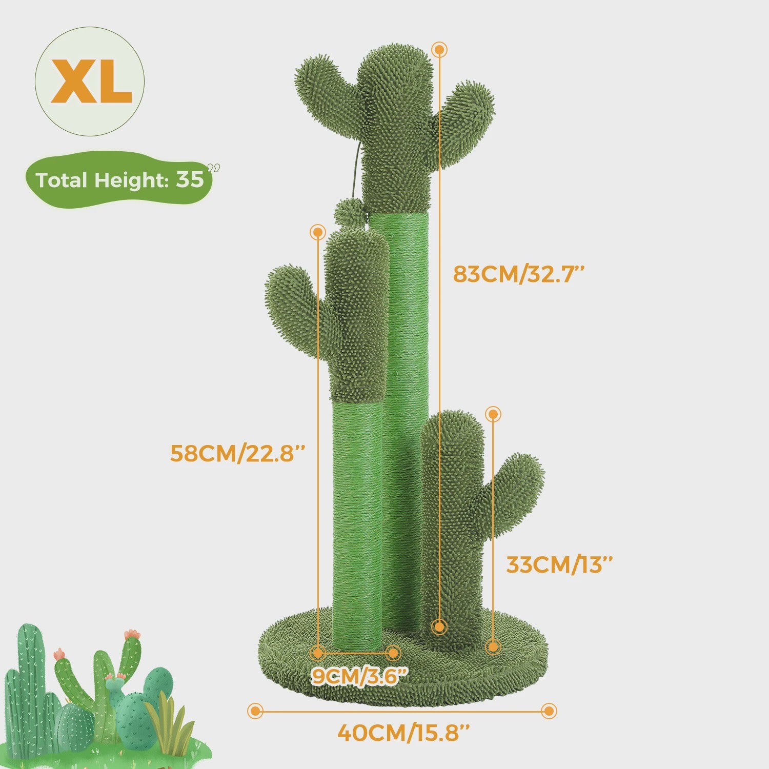 Cactus Krabpaal XL voor Katten - 3 Sisal Palen & Speelbal