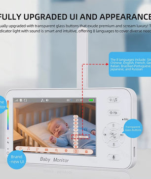 1080P HD WiFi Babyfoon met 4.3 inch Scherm, App Bediening, Nachtzicht & Temperatuur