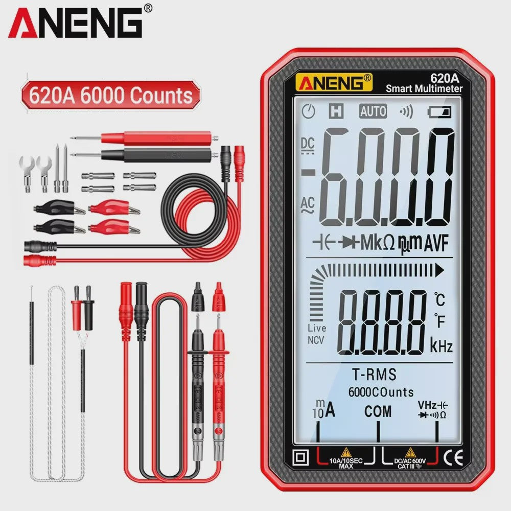ANENG 620A Digitale Multimeter: 6000 Counts, AC/DC, Temperatuur, NCV & Live Wire Detector