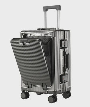 Luxe Rolkoffer met Vooropening, Aluminium Frame & USB-poort - Grote Capaciteit