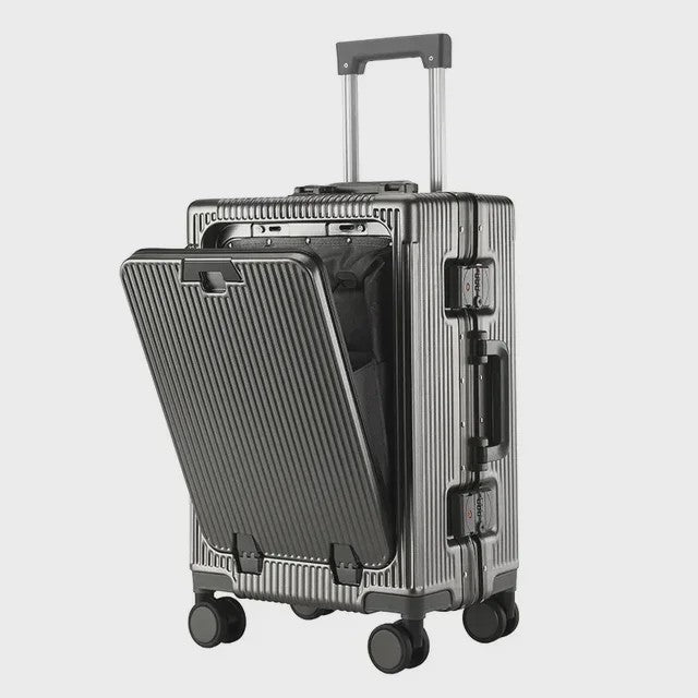 Luxe Rolkoffer met Vooropening, Aluminium Frame & USB-poort - Grote Capaciteit