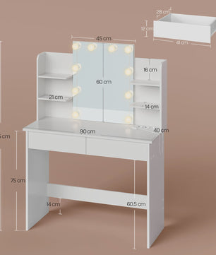 WOLTU Kaptafel met LED Verlichting, Make-up Tafel met Spiegel en Opbergvakken