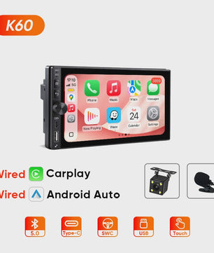 AINAVI K60 7-Inch Universele Autoradio met Draadloze CarPlay & Android Auto, Bluetooth, USB-C