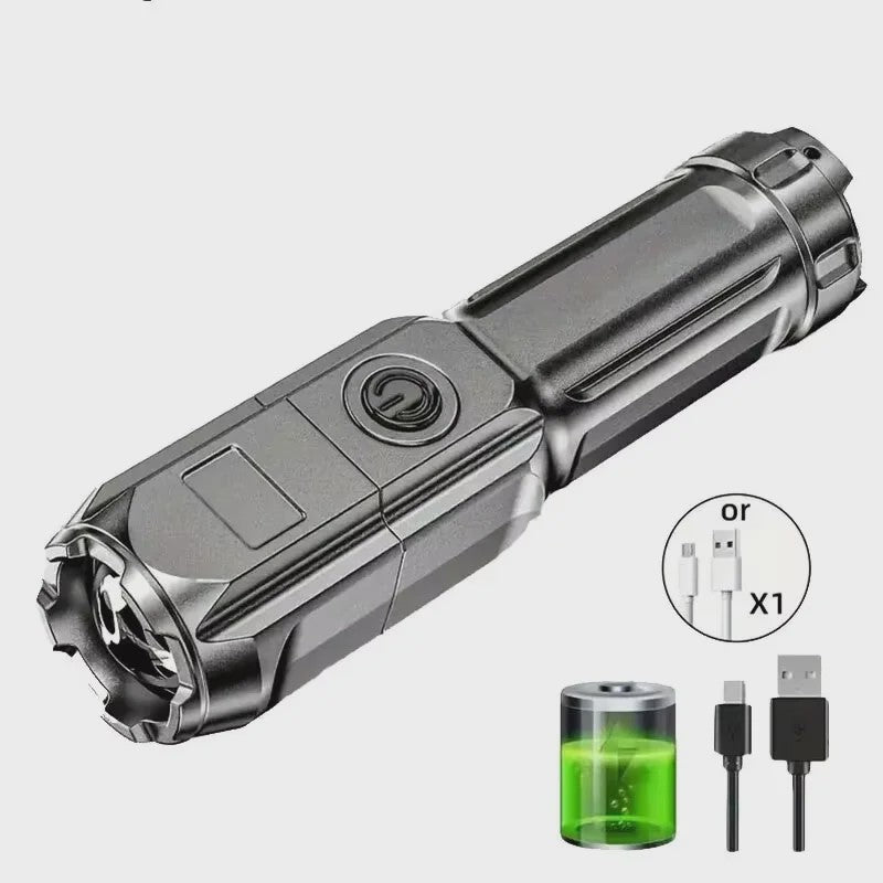 Krachtige Oplaadbare LED Zaklamp - Waterdicht, Zoombaar & USB Oplaadbaar voor Outdoor Avonturen