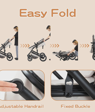 Luxe 3-in-1 Baby Kinderwagen: Hoge Landingsbaan Aluminium Frame, Inklapbaar, Reiswieg & Autostoel