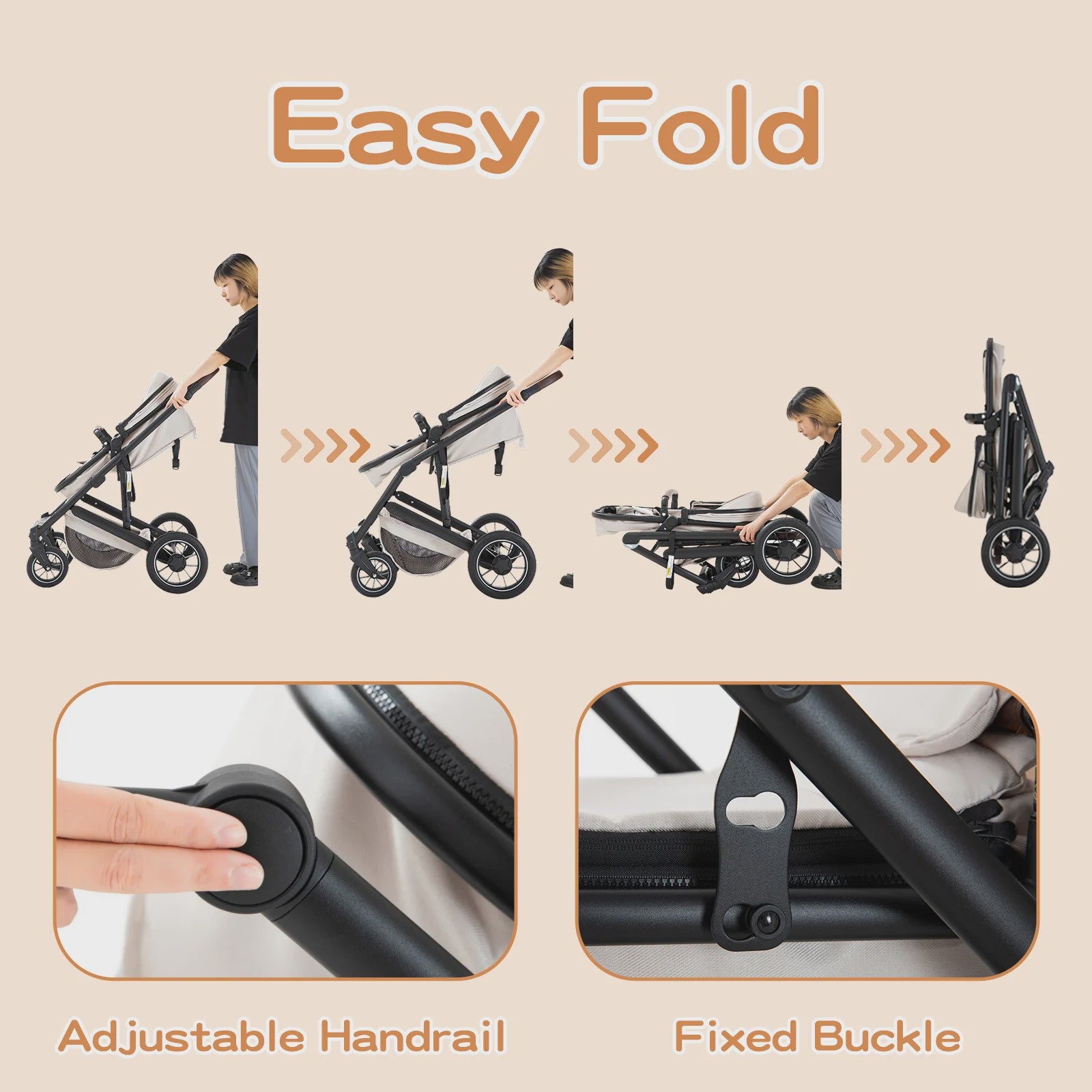 Luxe 3-in-1 Baby Kinderwagen: Hoge Landingsbaan Aluminium Frame, Inklapbaar, Reiswieg & Autostoel
