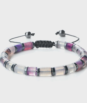 Blauwe Cilindervormige Agate Armband - Gevlochten Natuursteen Bangle voor Dames en Heren