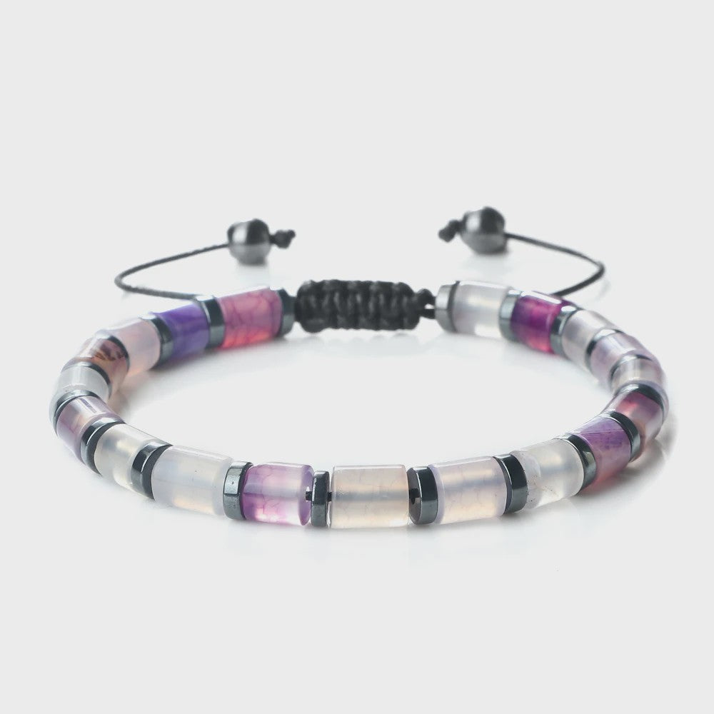 Blauwe Cilindervormige Agate Armband - Gevlochten Natuursteen Bangle voor Dames en Heren