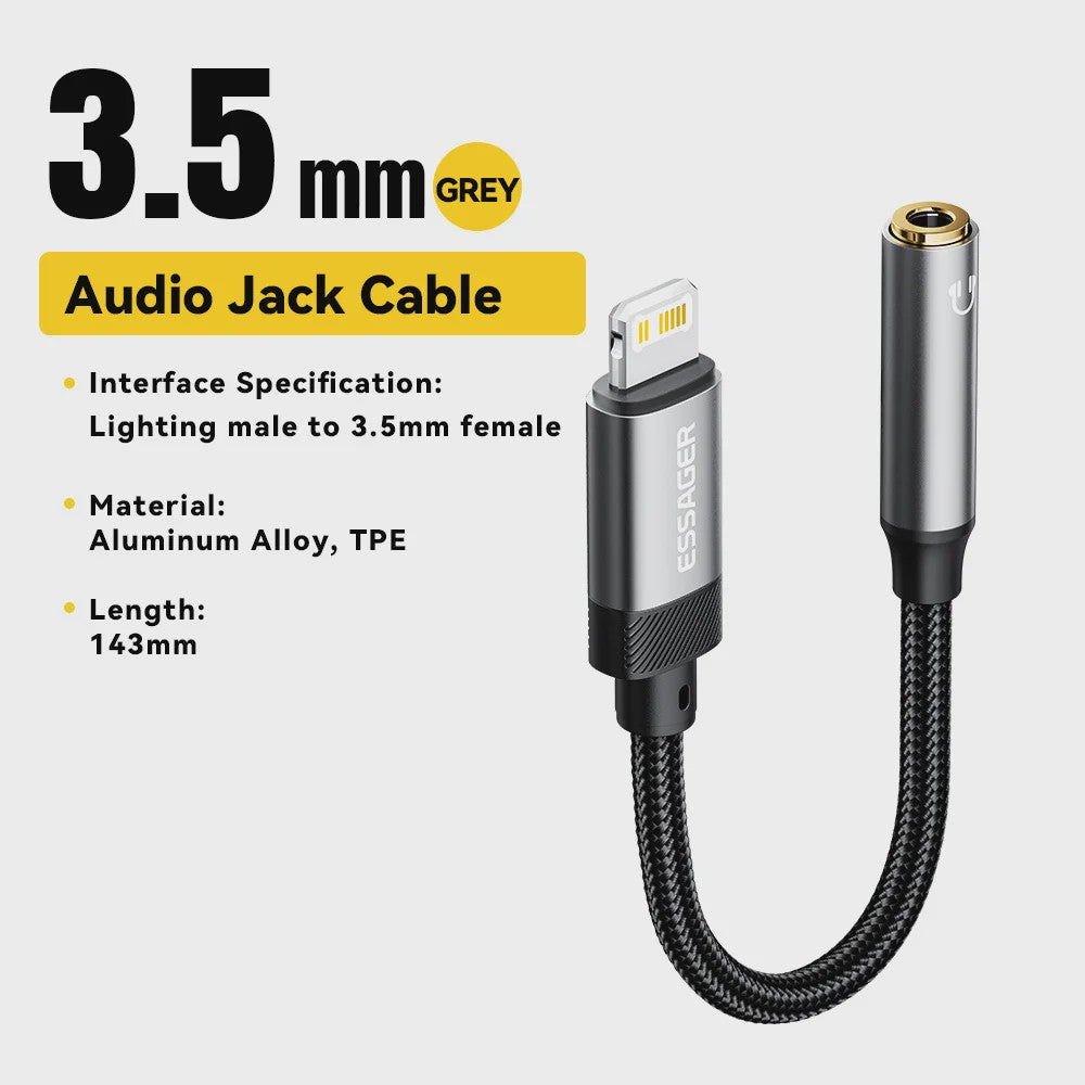 Essager Type-C & Lightning naar 3.5mm Jack AUX Audio Kabel Adapter voor iPhone 15/14/13, Samsung, MacBook