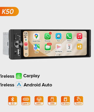 AINAVI 1 DIN Universele Autoradio met 6.36" HD IPS Touchscreen, Wireless CarPlay & Android Auto, Bluetooth 5.0
