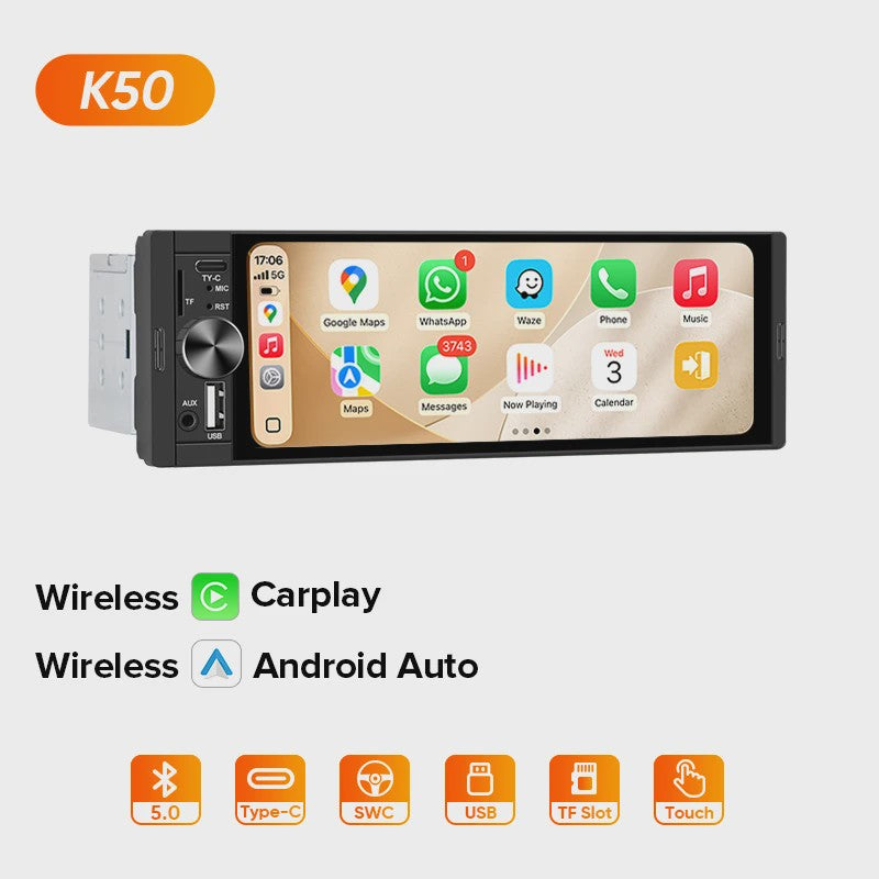 AINAVI 1 DIN Universele Autoradio met 6.36" HD IPS Touchscreen, Wireless CarPlay & Android Auto, Bluetooth 5.0
