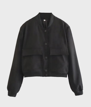 Dames Bomberjack met V-hals, Lange Mouwen en Zakken - Stijlvolle Casual Outfits