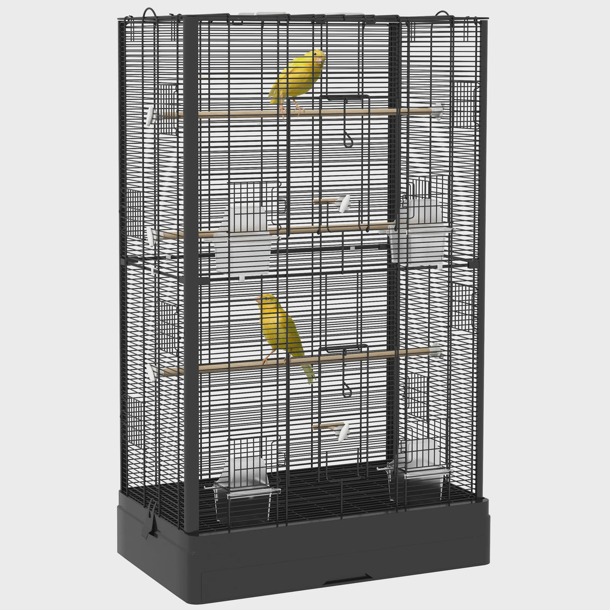 Pawhut Vogelkooi 61x36.5x98 cm met Deuren, Zitstokken en Uitschuifbare Lade
