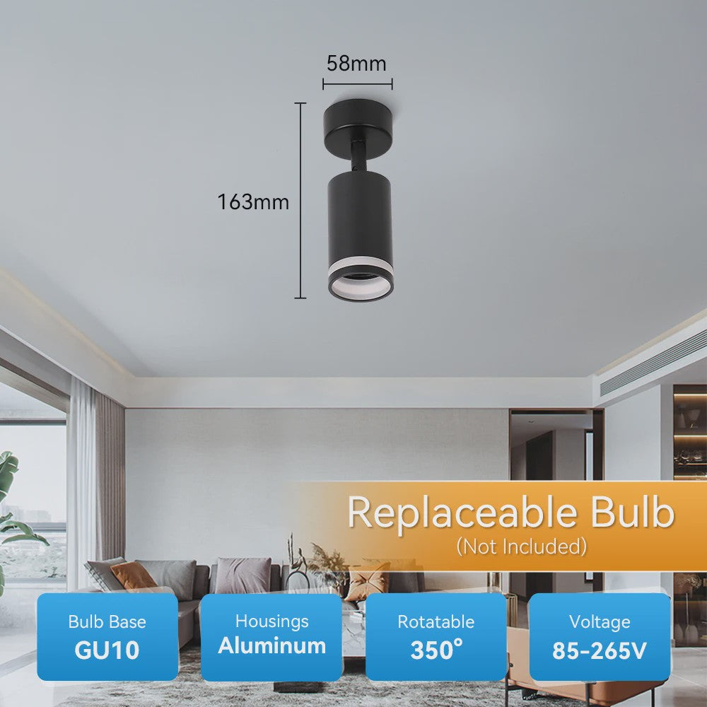 Moderne Zwarte Plafondspot GU10 - Verstelbaar en Vervangbare Lamp