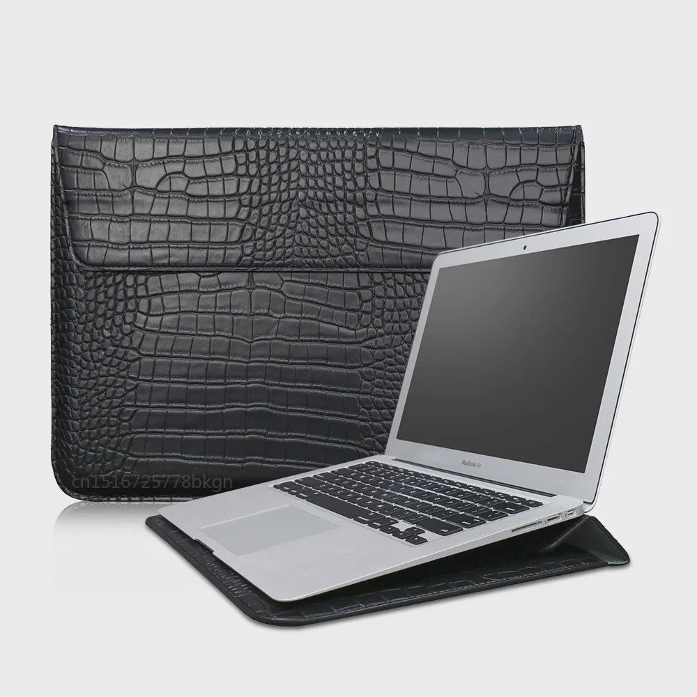 Luxe Croco Leren Laptop Sleeve & Stand voor MacBook Air/Pro 13-16 Inch