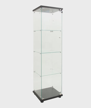 Glazen Vitrinekast met LED Verlichting, 4 Planken, 2 Deuren - Zwart/Wit