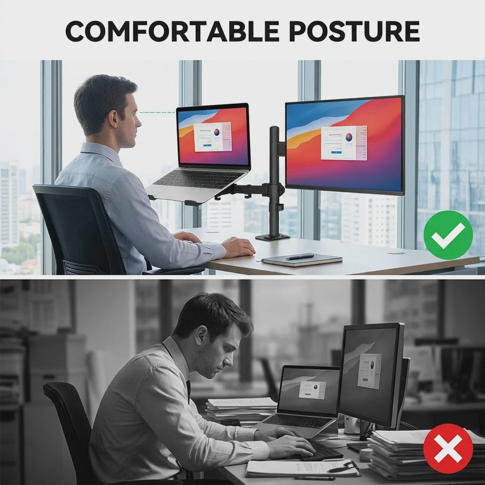 Ergonomische Monitorarm & Laptopstandaard voor Bureau - Verstelbaar met VESA Mount en Kabelmanagement