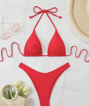 Dames Bikini Thong - Sexy Braziliaanse Stijl met Halter en Vetersluiting - Verkrijgbaar in Wit, Zwart & Koffie
