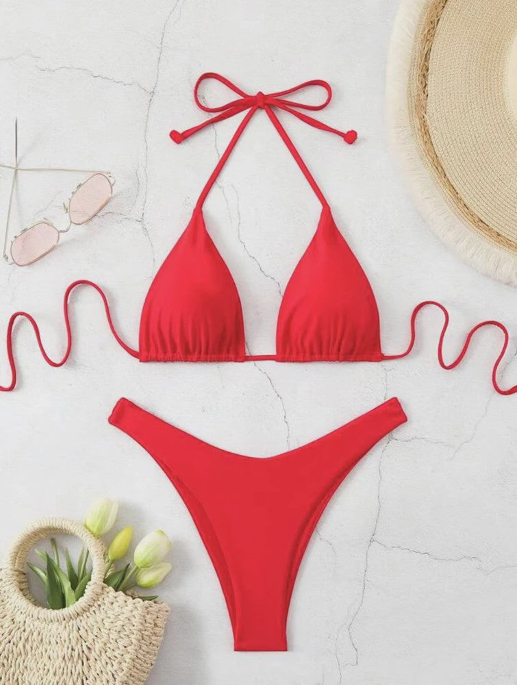 Dames Bikini Thong - Sexy Braziliaanse Stijl met Halter en Vetersluiting - Verkrijgbaar in Wit, Zwart & Koffie