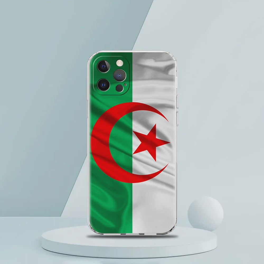 Transparante TPU Hoesje met Algerijnse Vlag - Schokbestendig voor iPhone (Diverse Modellen)