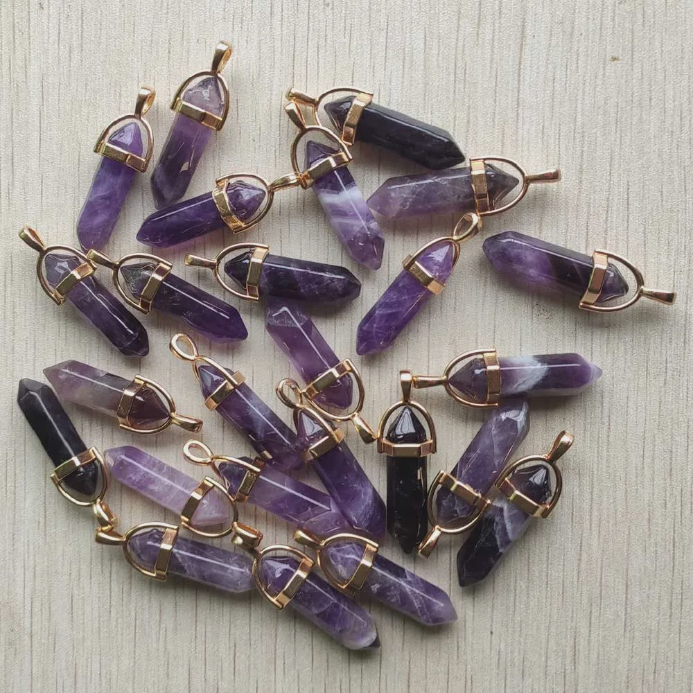 Natuurlijke Groene Aventurijn Kristal Pilaren Hangers - 24 Stuks Set voor Sieraden Maken