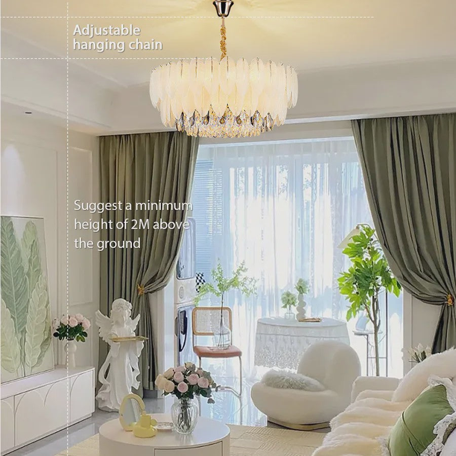 Luxe Plume Kristal Hanglamp - Dimbare LED Verlichting voor Woonkamer, Slaapkamer & Eetkamer