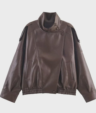 Zwarte Dames Faux Leren Jas - Stijlvolle Motorjas voor Herfst & Mode