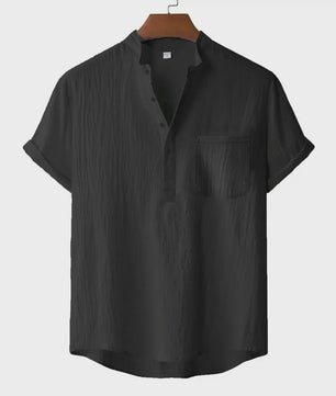 Zomer T-shirt Heren Katoen Linnen - Henley Nek, Korte Mouw, Ademend & Comfortabel