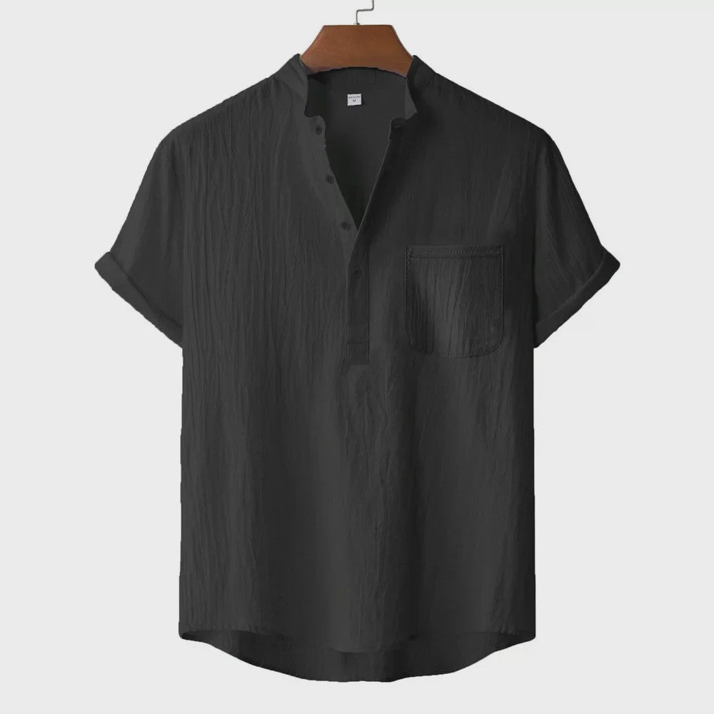 Zomer T-shirt Heren Katoen Linnen - Henley Nek, Korte Mouw, Ademend & Comfortabel