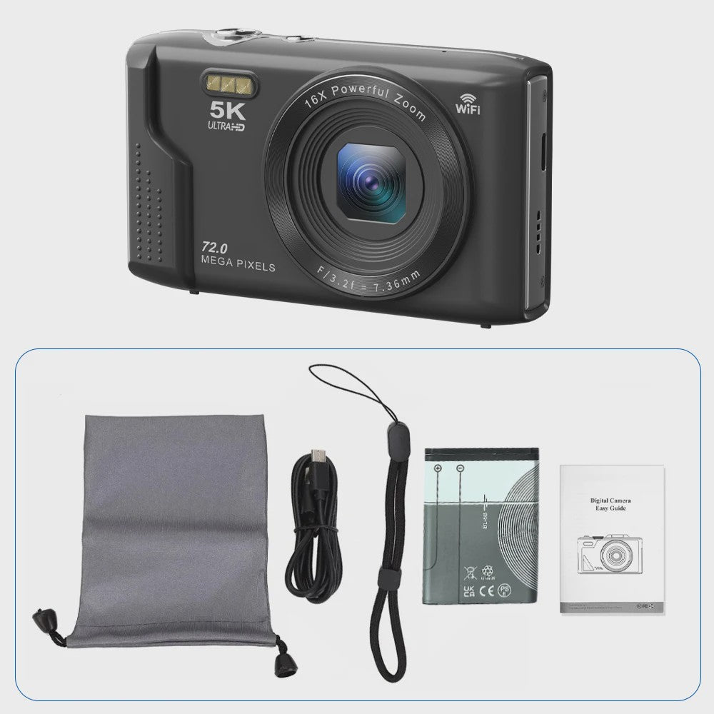 Ourlife Compacte Digitale Camera 5K 72MP met 16x Zoom - Ideaal voor Vlogs en YouTube