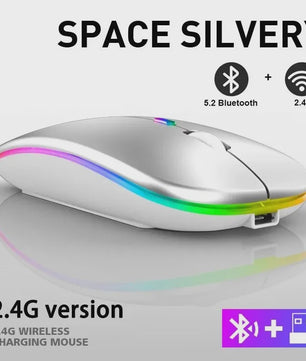 Draadloze Oplaadbare Muis met LED Verlichting - Stille Klik & Dual Mode (Bluetooth/2.4Ghz) voor PC/Laptop