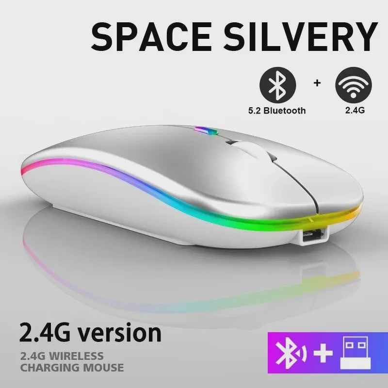 Draadloze Oplaadbare Muis met LED Verlichting - Stille Klik & Dual Mode (Bluetooth/2.4Ghz) voor PC/Laptop