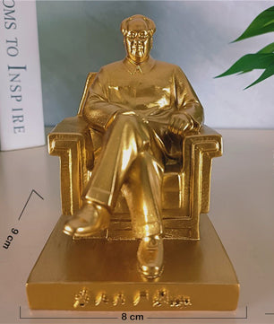 Mao Zedong Zittend Beeld - Antiek Brons & Goudkleurig - President Mao Sculptuur