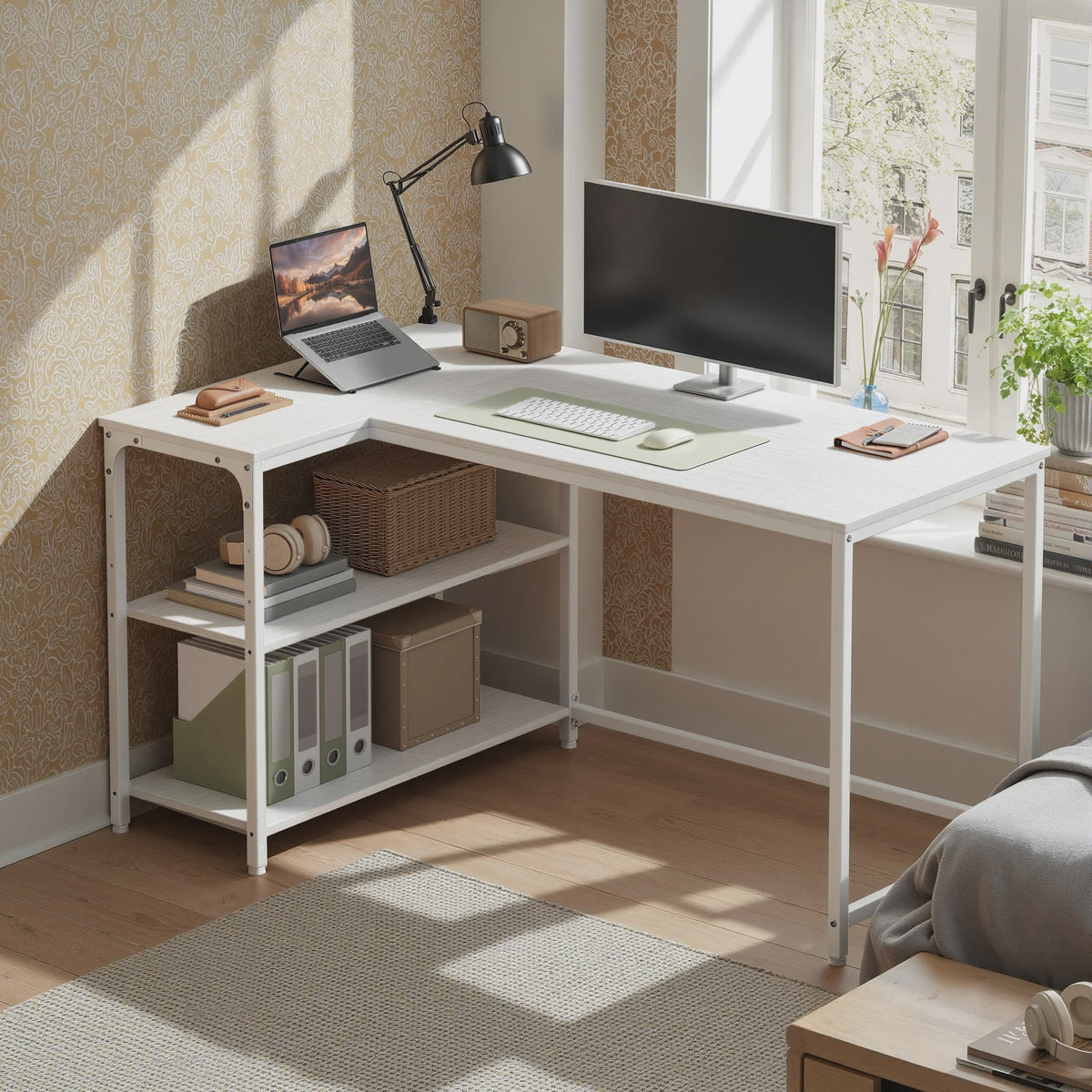L-vormig Bureau met 3 Planken - 120 x 80 cm Hoekbureau voor Computer & Werk