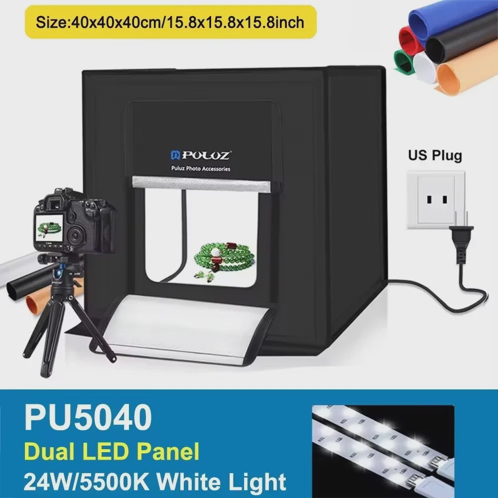 PULUZ 40CM Fotografie Lightbox - Dimbare Dual LED Studio Tent met 6 Kleuren Achtergronden