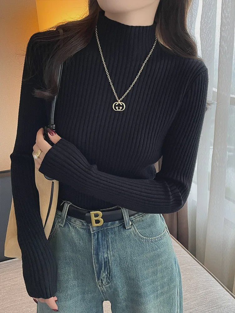 Chique Gebreide Turtleneck Trui voor Dames - Slim Fit, Lange Mouwen, Warm & Basic voor Herfst/Winter