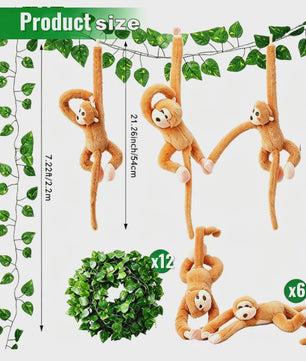 6 Stuks Hangende Pluche Apen met Kunstranken - Jungle & Safari Decoratie