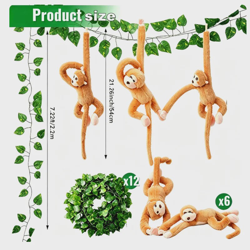 6 Stuks Hangende Pluche Apen met Kunstranken - Jungle & Safari Decoratie