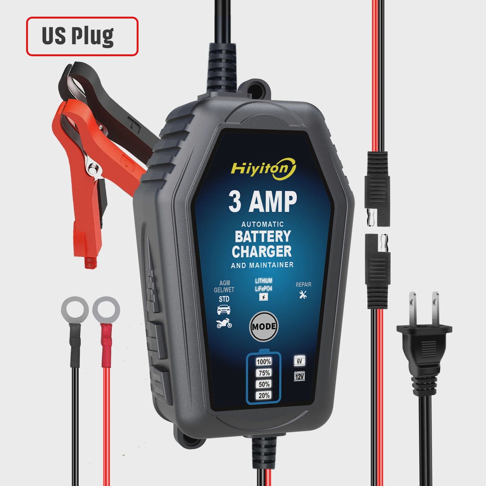 Slimme Acculader 6V/12V 3A voor Auto, Motor & Lithium Batterijen - Onderhoud & Reparatie