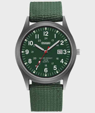 Stijlvol Herenhorloge met Kwarts Uurwerk, Lichtgevende Wijzers en Datum - Militair/Sportief Nylon Band