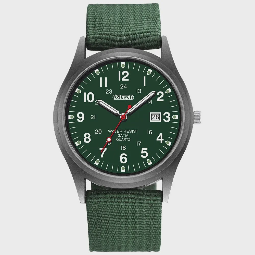 Stijlvol Herenhorloge met Kwarts Uurwerk, Lichtgevende Wijzers en Datum - Militair/Sportief Nylon Band