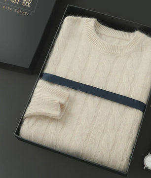 Heren Trui van 100% Puur Kasjmier - Dik Gebreid met Ronde Hals - Lente/Winter Collectie