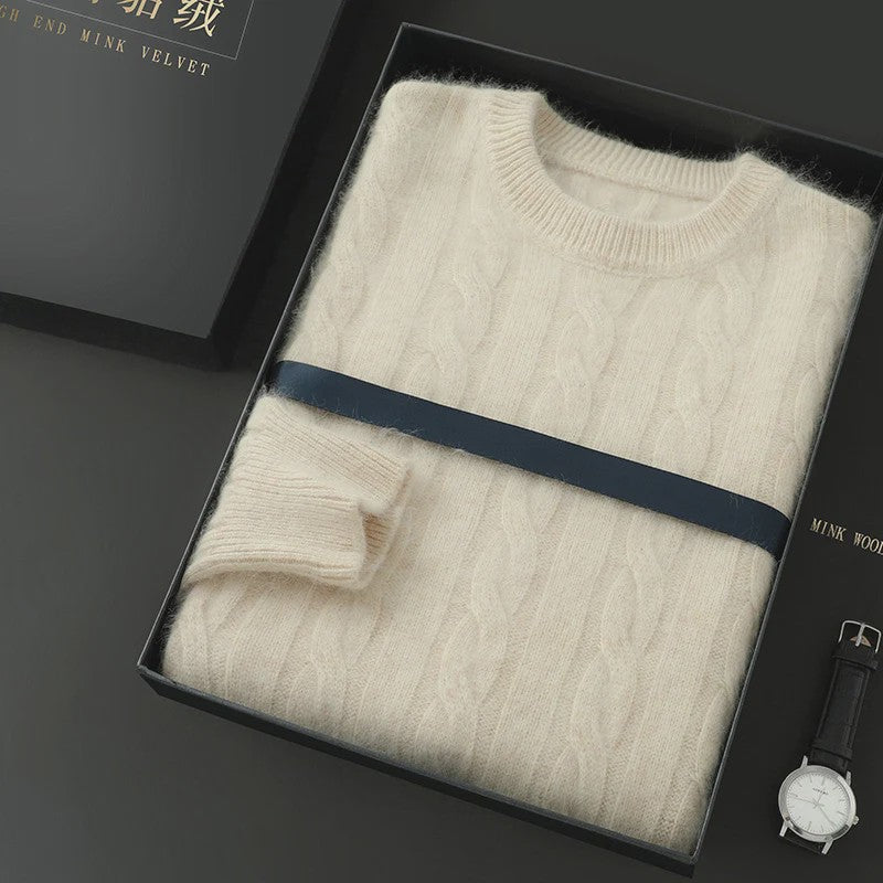 Heren Trui van 100% Puur Kasjmier - Dik Gebreid met Ronde Hals - Lente/Winter Collectie