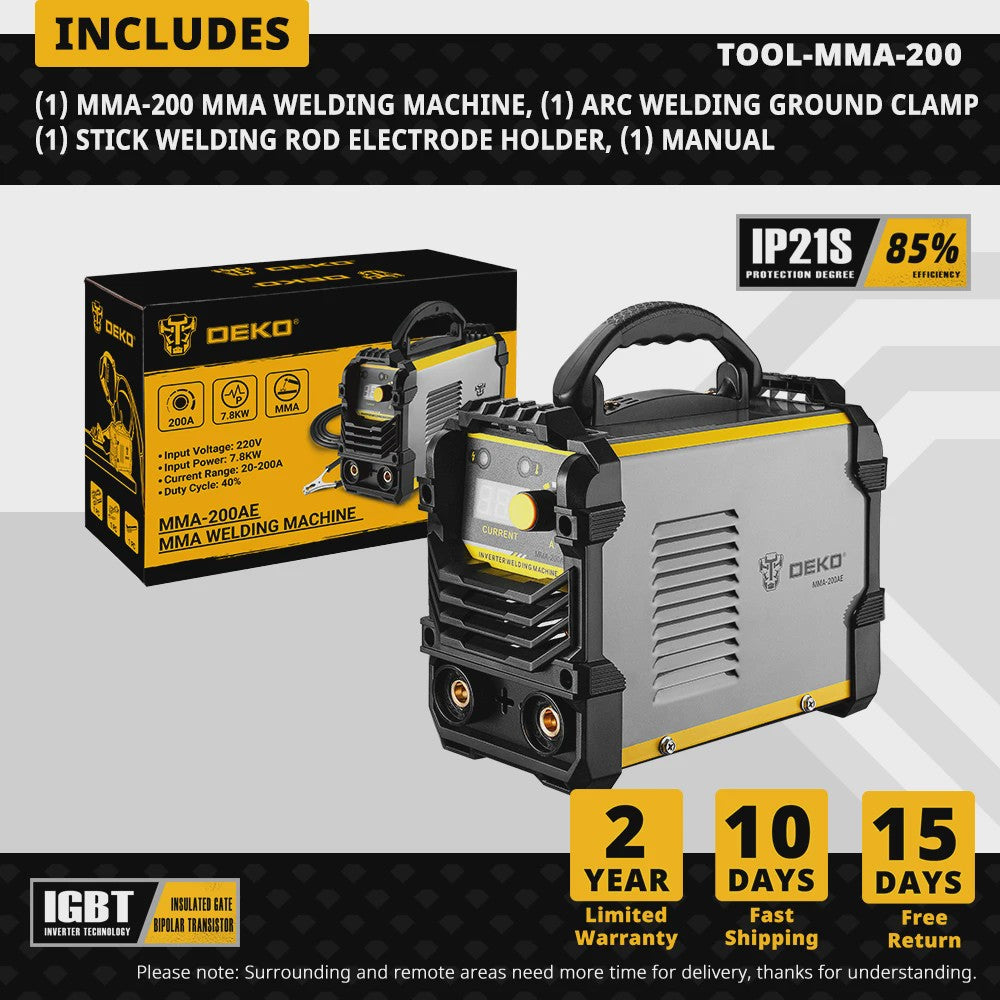 DEKO MMA Lasmachine 200A DC Inverter IGBT - Lichtgewicht & Efficiënt Lassen