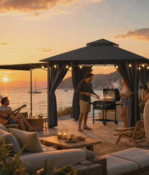 Luxe Tuinpaviljoen met Uitschuifbare Zijluifel, Dubbel Dak & Muggennet