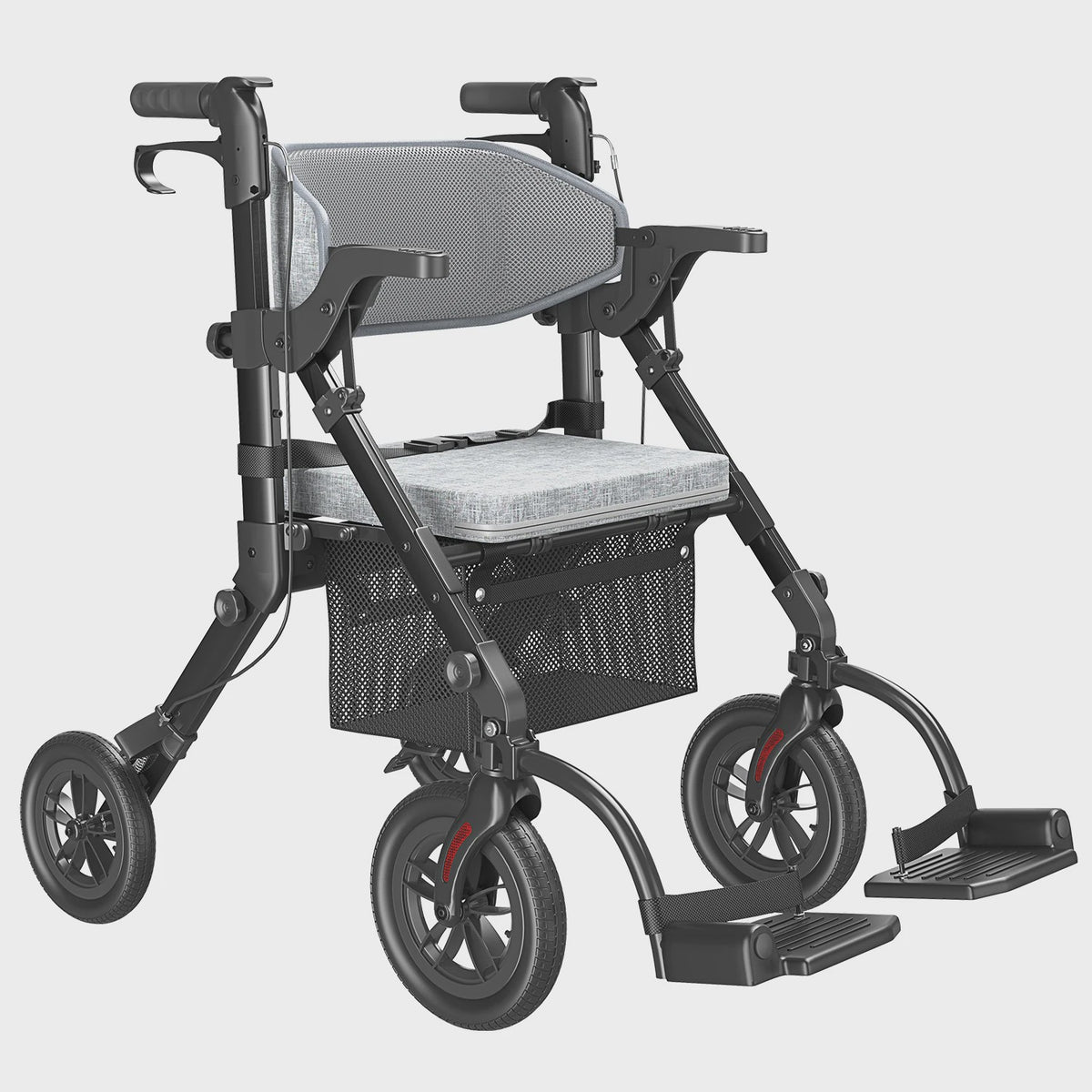 Lichtgewicht Opvouwbare Rollator Walker met Zitje & Transportrolstoelfunctie