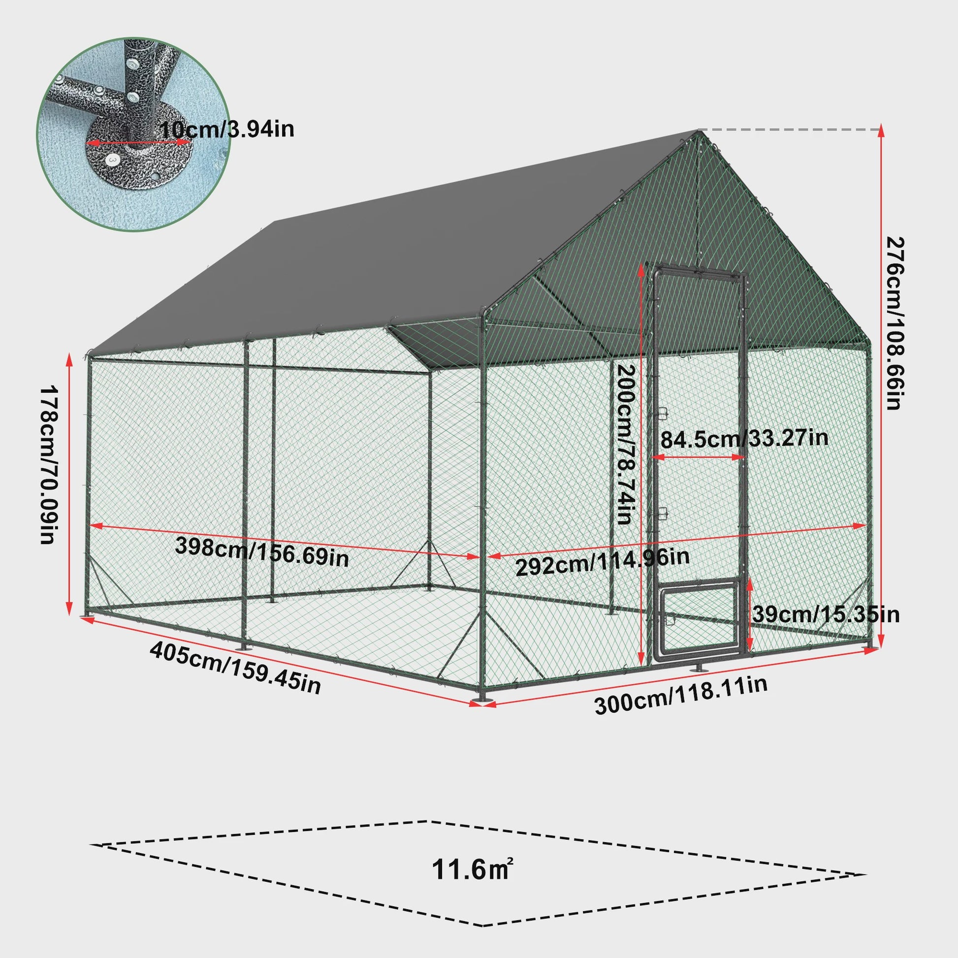 Ruime Metalen Kippenren met Dak - Weerbestendig en Roofdierproof