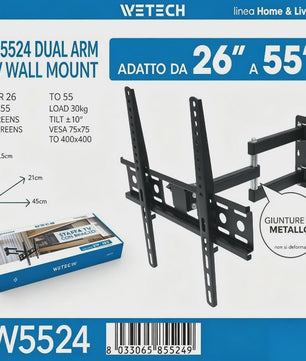 WETECH W5524 TV Muurbeugel - Dubbele Arm, 26-55 Inch, 30kg, Kantelbaar, VESA 75-400mm