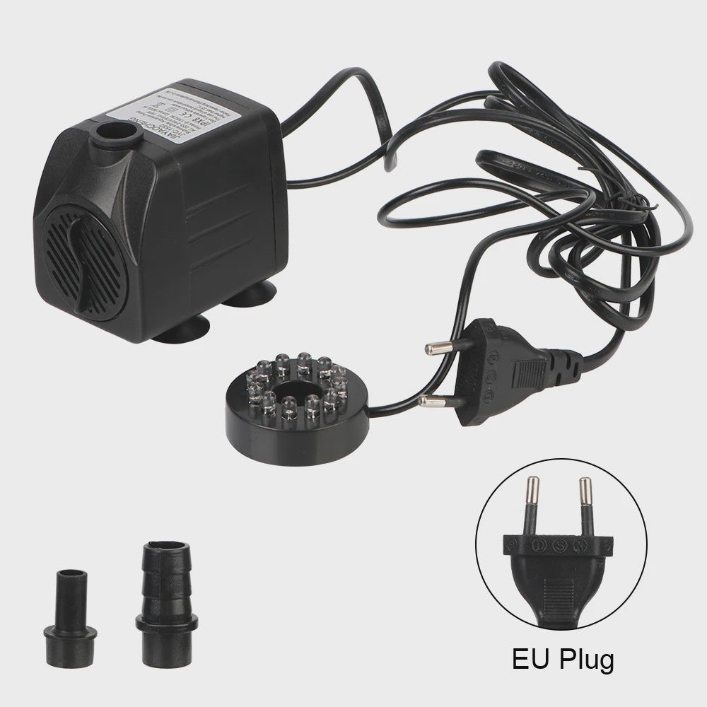 Waterdichte Dompelpomp Fontein met 12 LED Verlichting voor Aquarium, Vijver & Vogelbad - Stil & Krachtig