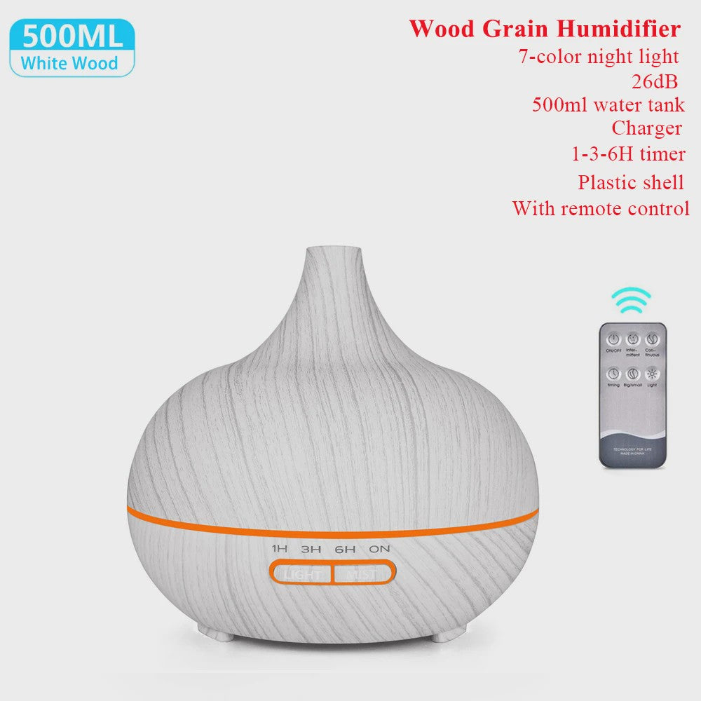 Aroma Diffuser met Houtnerf Design, 7 Kleuren LED en Afstandsbediening